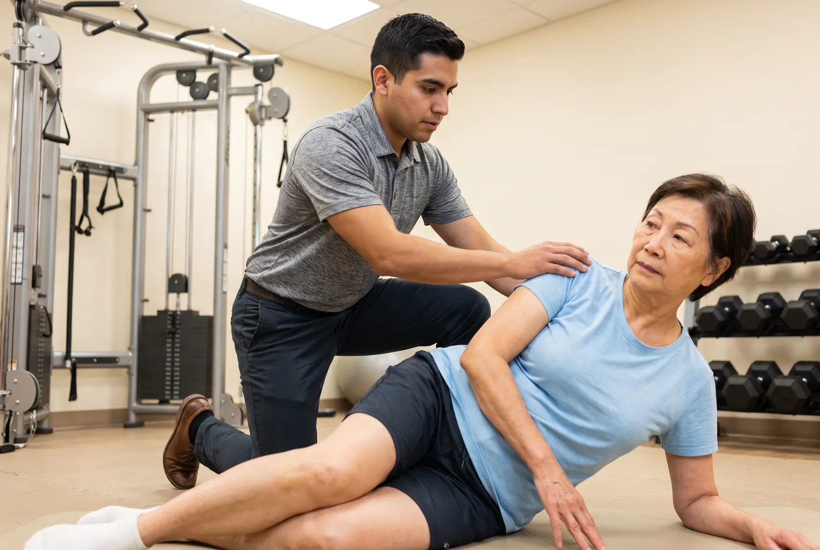 A man sitting and holding his lower back and hip area in pain
